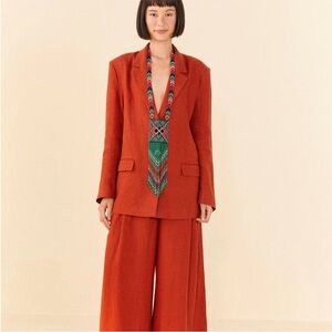 Farm Rio Linen Single-Breasted Brown Blazer Size M NWT